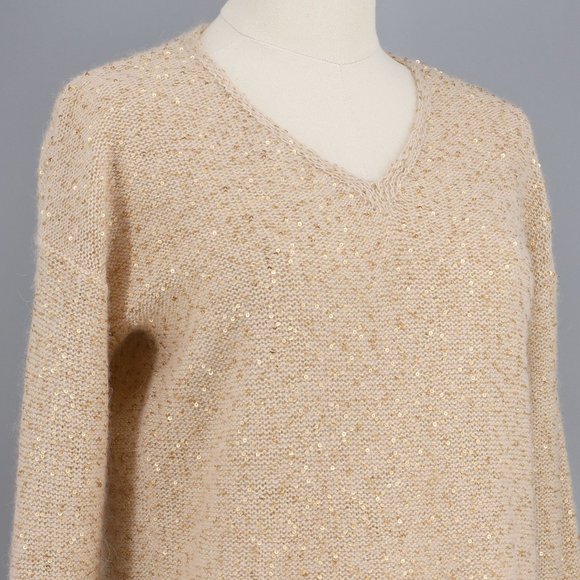 Garnet Hill Wool Alpaca Blend Sequined V-Neck Sweater Size XS - Picture 4 of 9